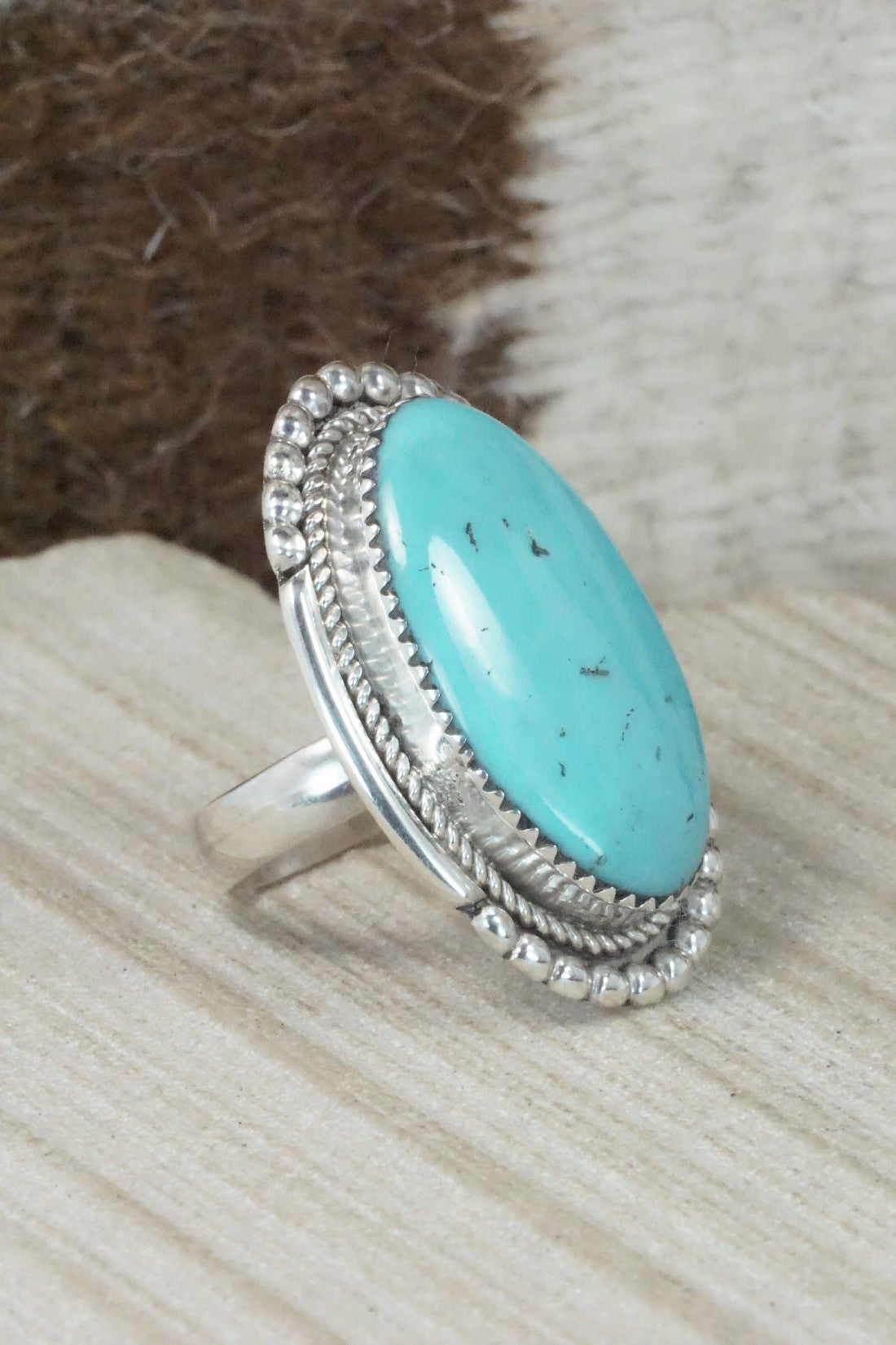 Turquoise & Sterling Silver Ring - Kenny Calavaza - Size 8.75