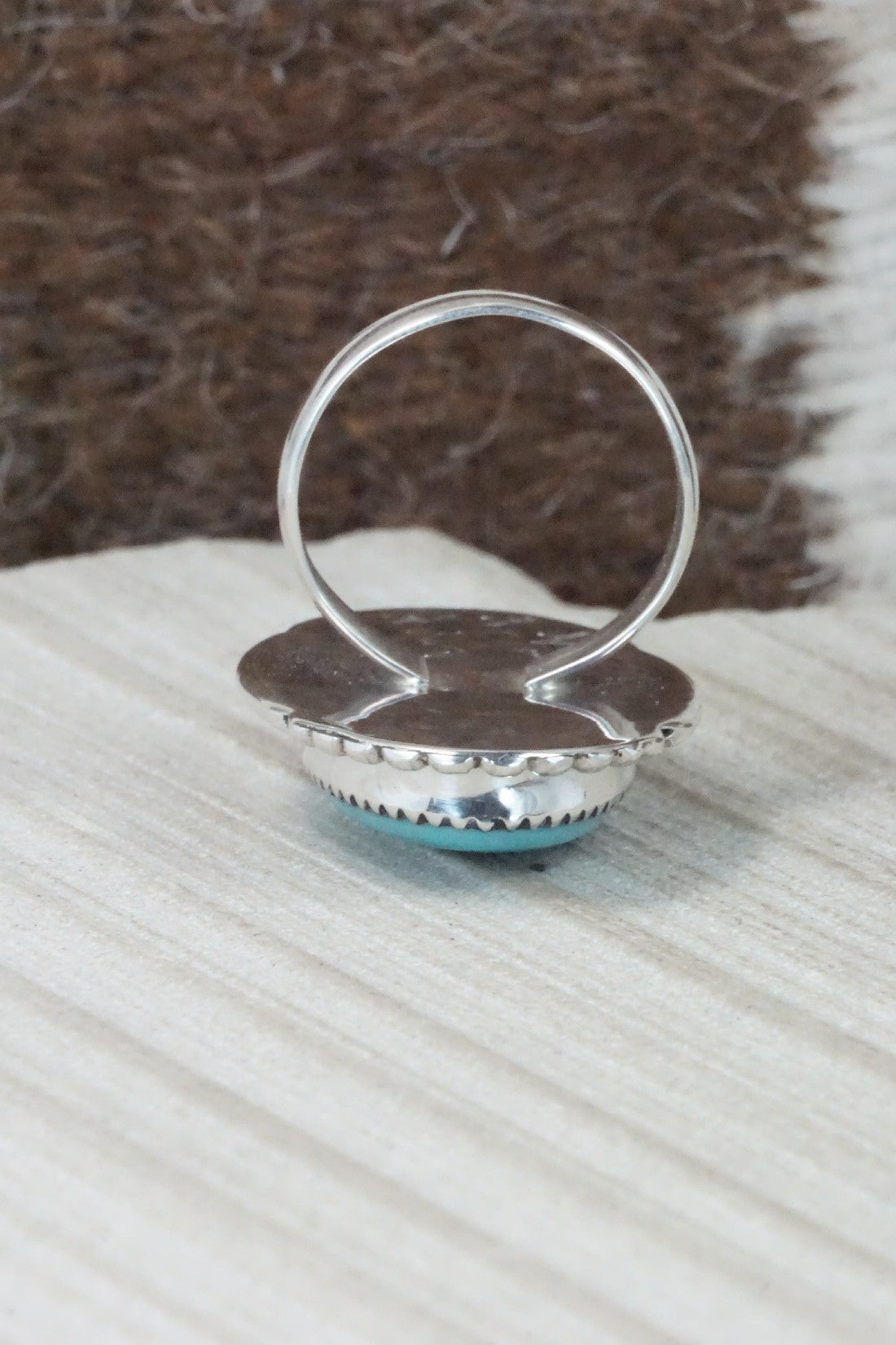 Turquoise & Sterling Silver Ring - Kenny Calavaza - Size 8.75