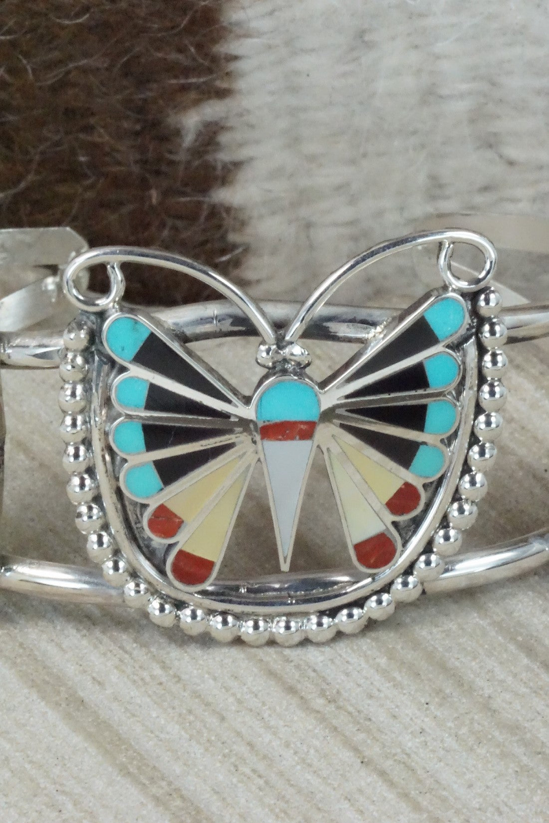 Multi Stone & Sterling Silver Inlay Bracelet - Adrian Wallace