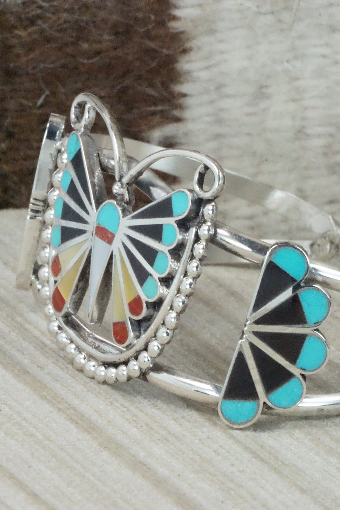 Multi Stone & Sterling Silver Inlay Bracelet - Adrian Wallace