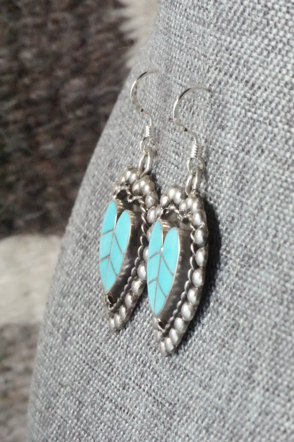 Turquoise & Sterling Silver Inlay Earrings - Faye Lowsayatee