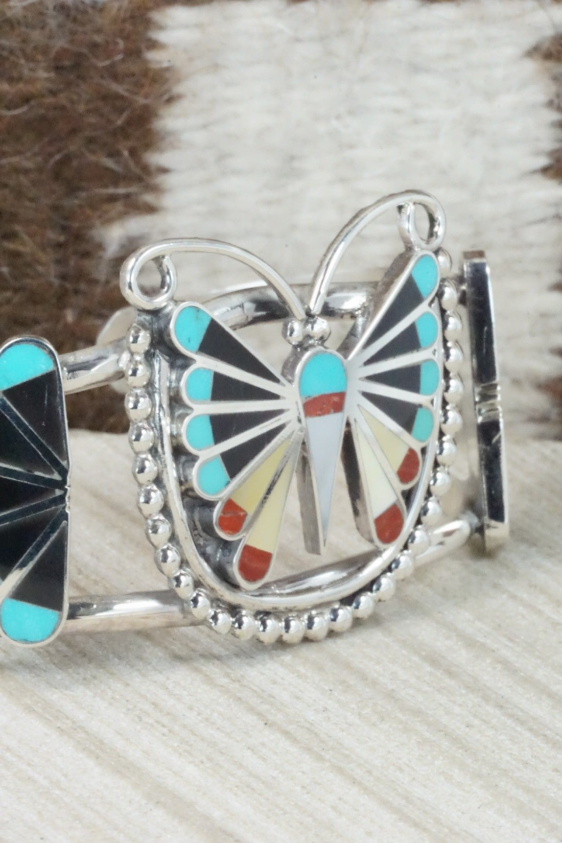 Multi Stone & Sterling Silver Inlay Bracelet - Adrian Wallace
