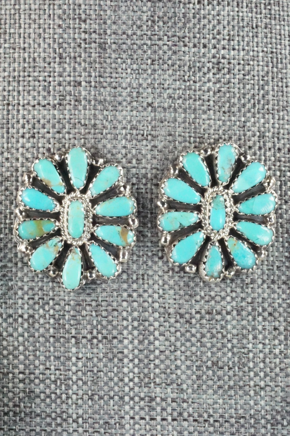 Turquoise & Sterling Silver Squash Blossom Necklace and Earrings - Zeita Begay