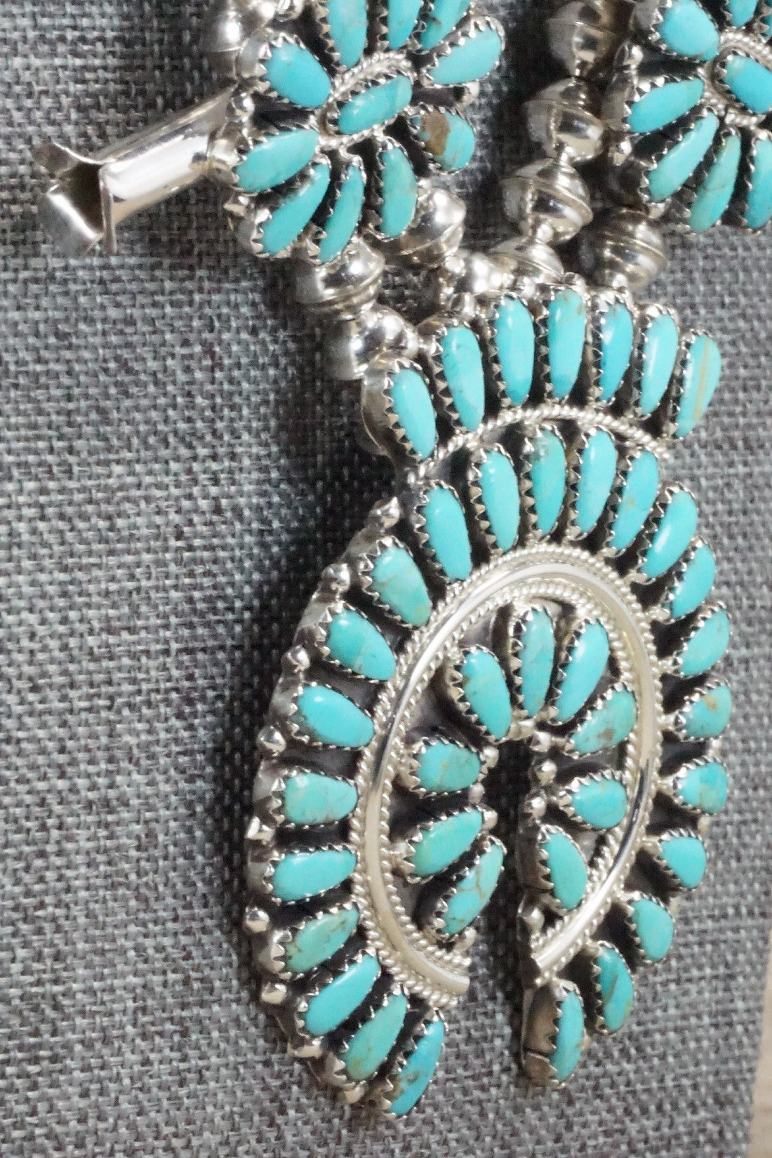 Turquoise & Sterling Silver Squash Blossom Necklace and Earrings - Zeita Begay