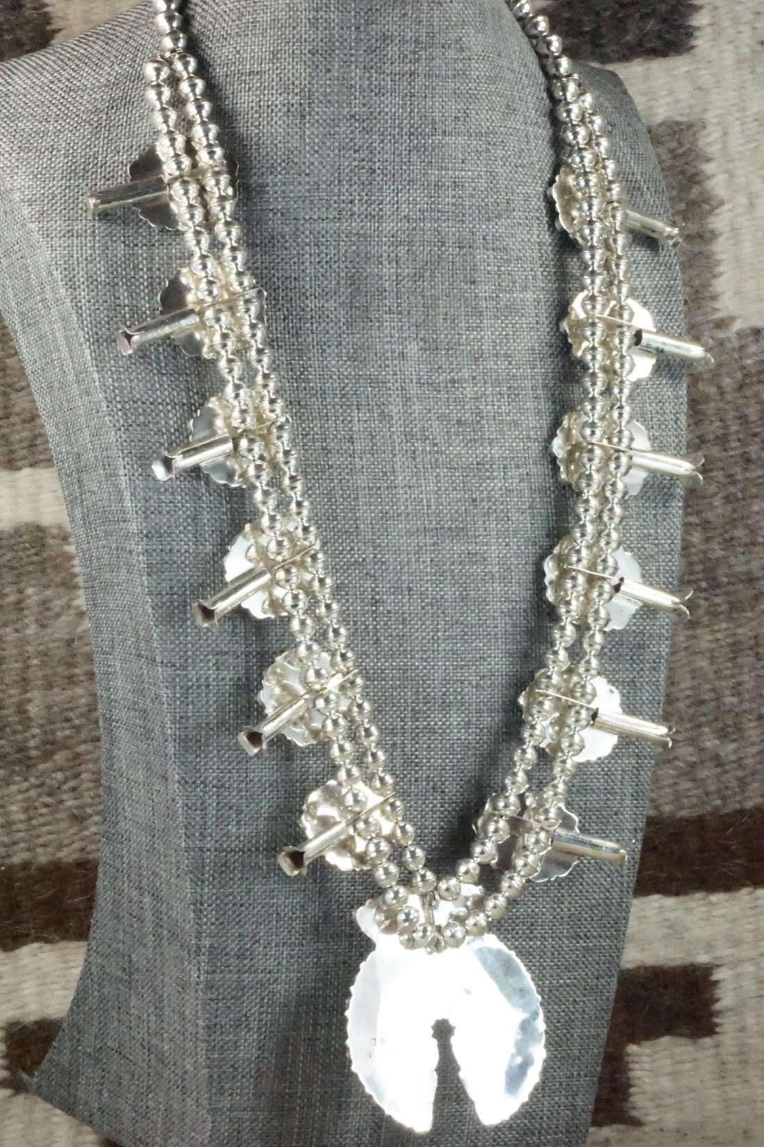 Turquoise & Sterling Silver Squash Blossom Necklace and Earrings - Zeita Begay