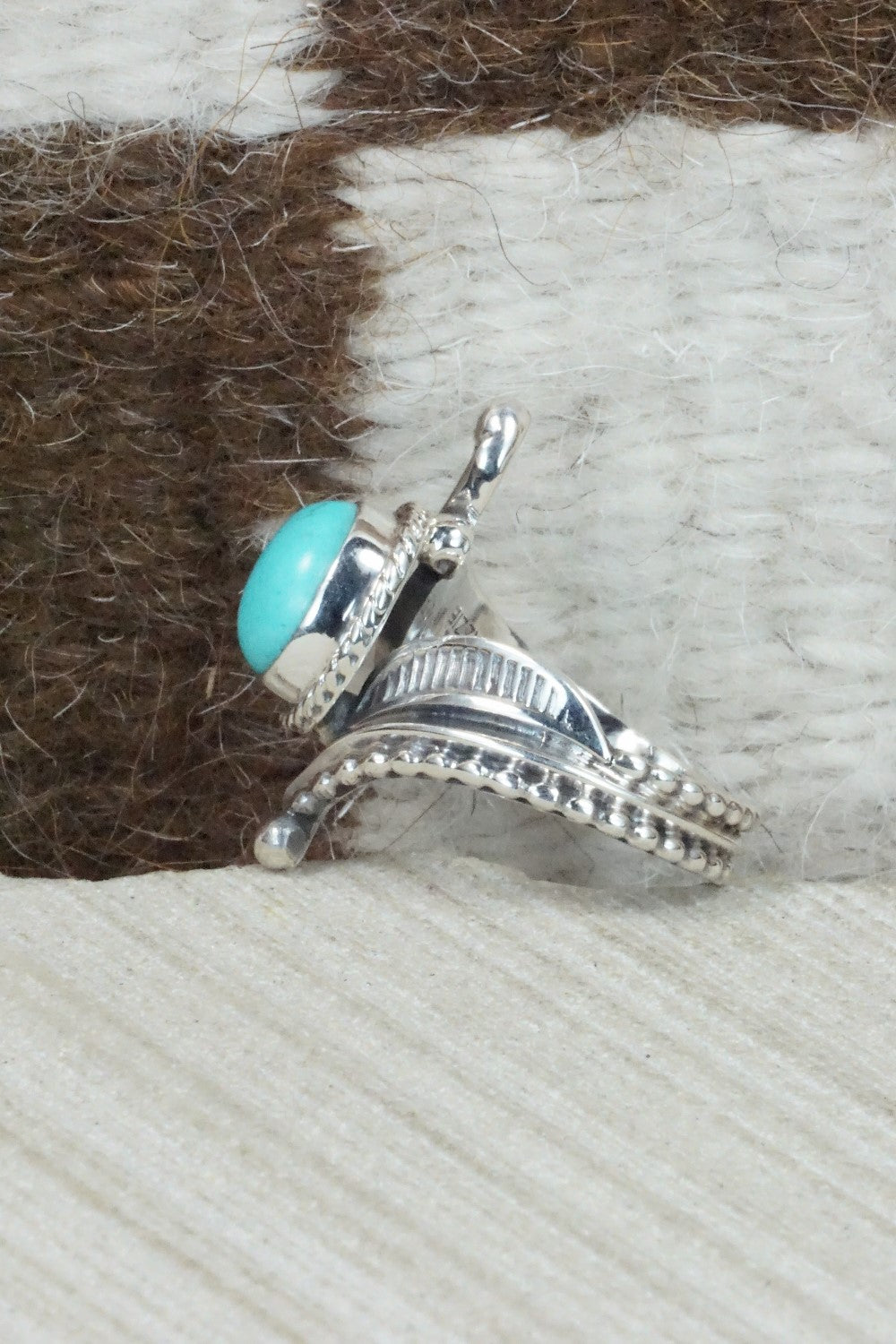 Turquoise & Sterling Silver Ring - Thomas Yazzie - Size 7.75