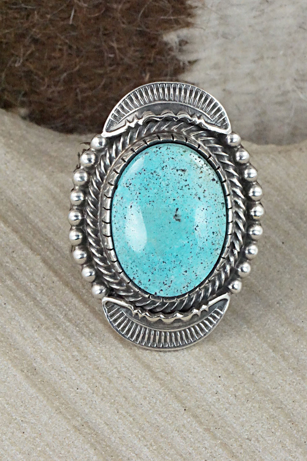 Turquoise & Sterling Silver Ring - Benny Ramon - Size 13