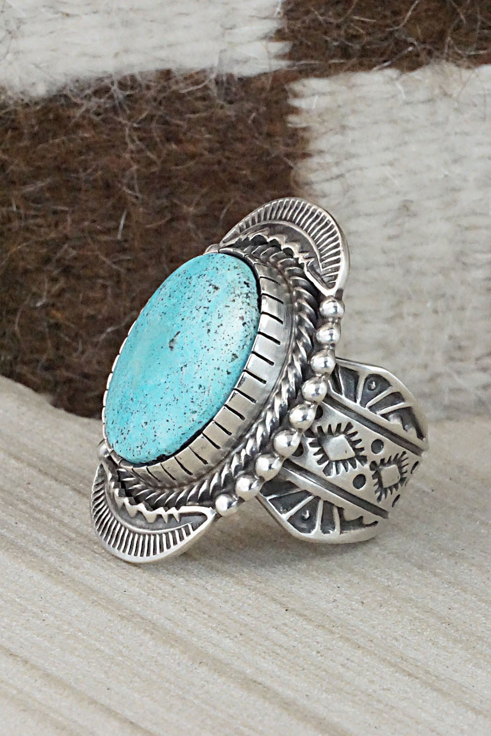Turquoise & Sterling Silver Ring - Benny Ramon - Size 13
