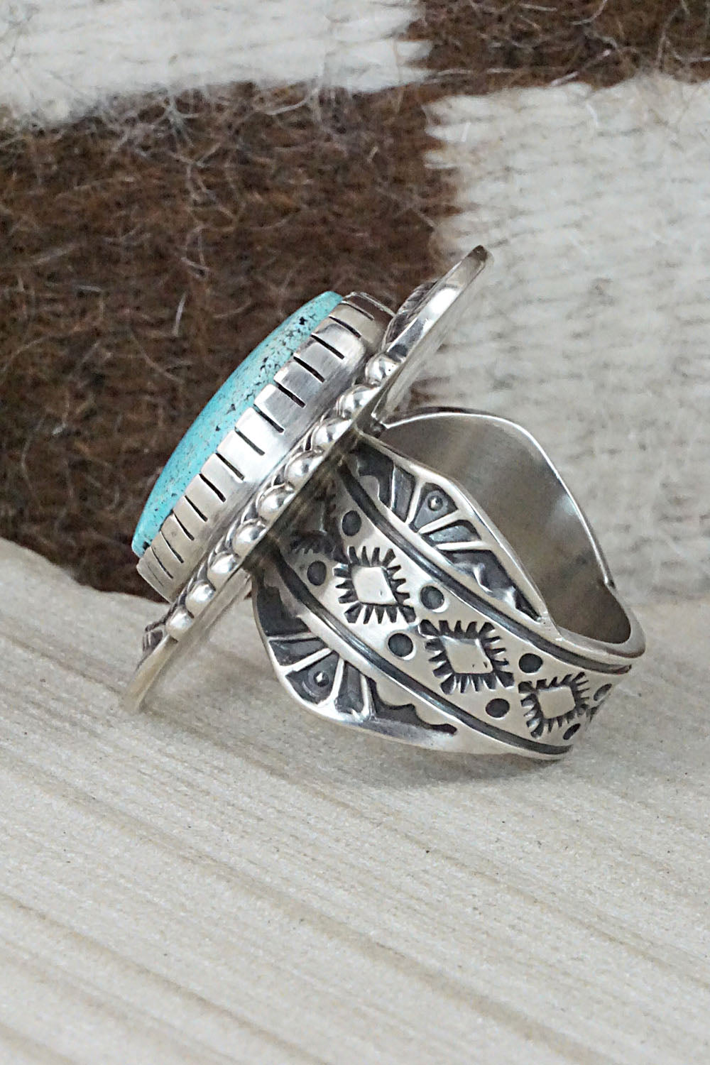 Turquoise & Sterling Silver Ring - Benny Ramon - Size 13