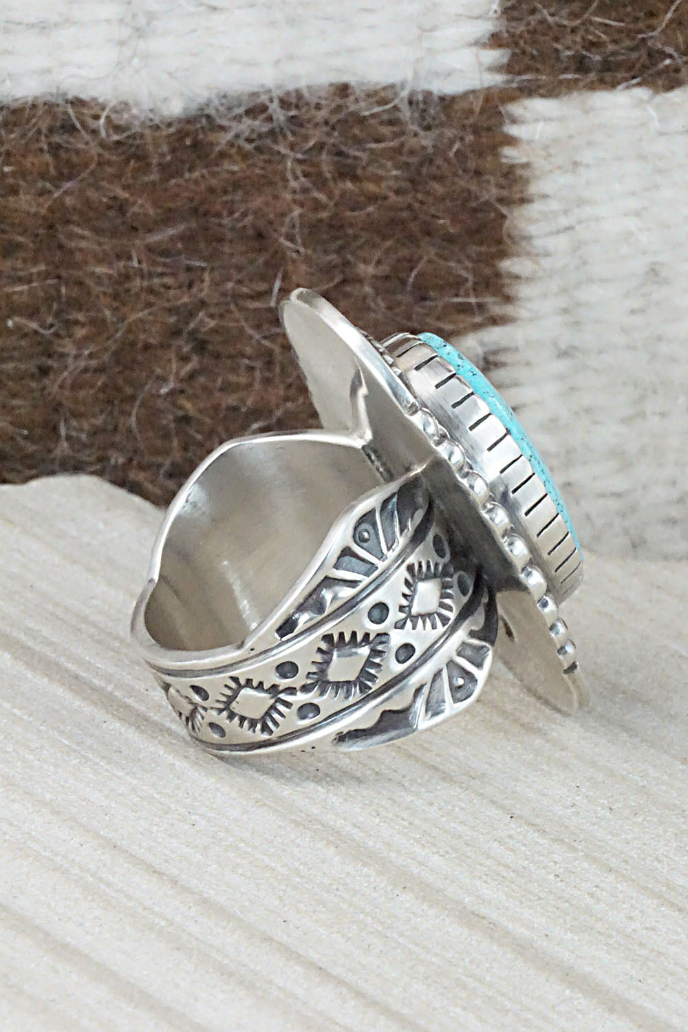 Turquoise & Sterling Silver Ring - Benny Ramon - Size 13