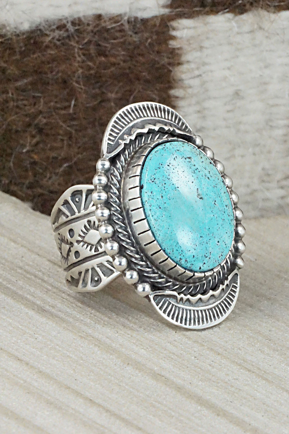 Turquoise & Sterling Silver Ring - Benny Ramon - Size 13