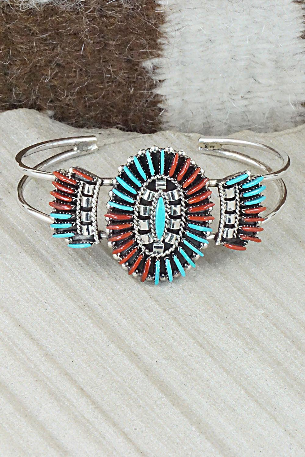 Coral, Turquoise & Sterling Silver Bracelet - Edmund Cooeyate
