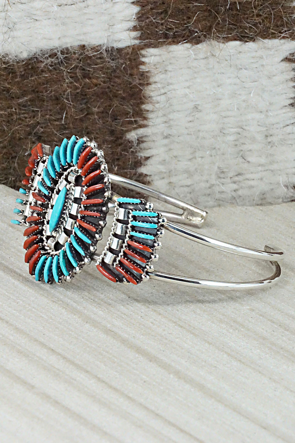 Coral, Turquoise & Sterling Silver Bracelet - Edmund Cooeyate