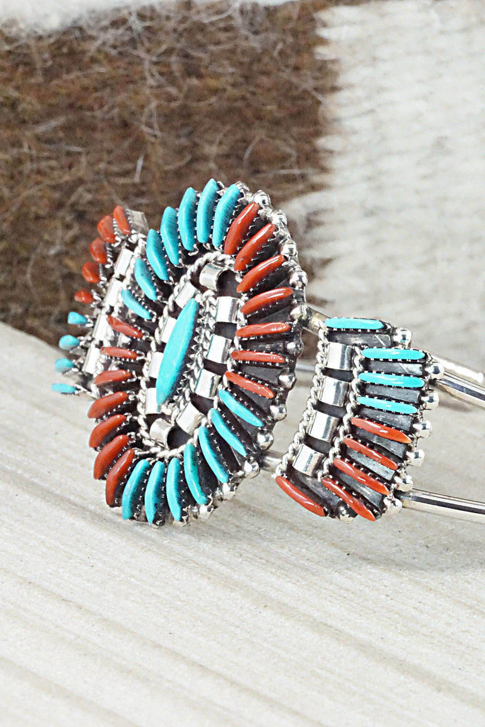 Coral, Turquoise & Sterling Silver Bracelet - Edmund Cooeyate