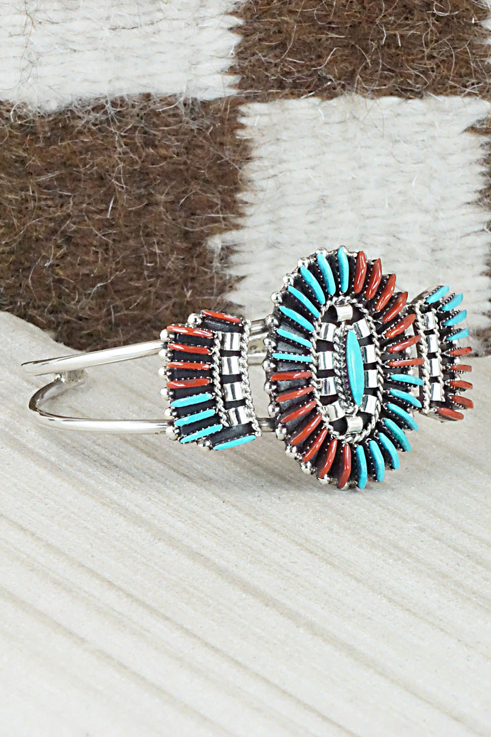 Coral, Turquoise & Sterling Silver Bracelet - Edmund Cooeyate