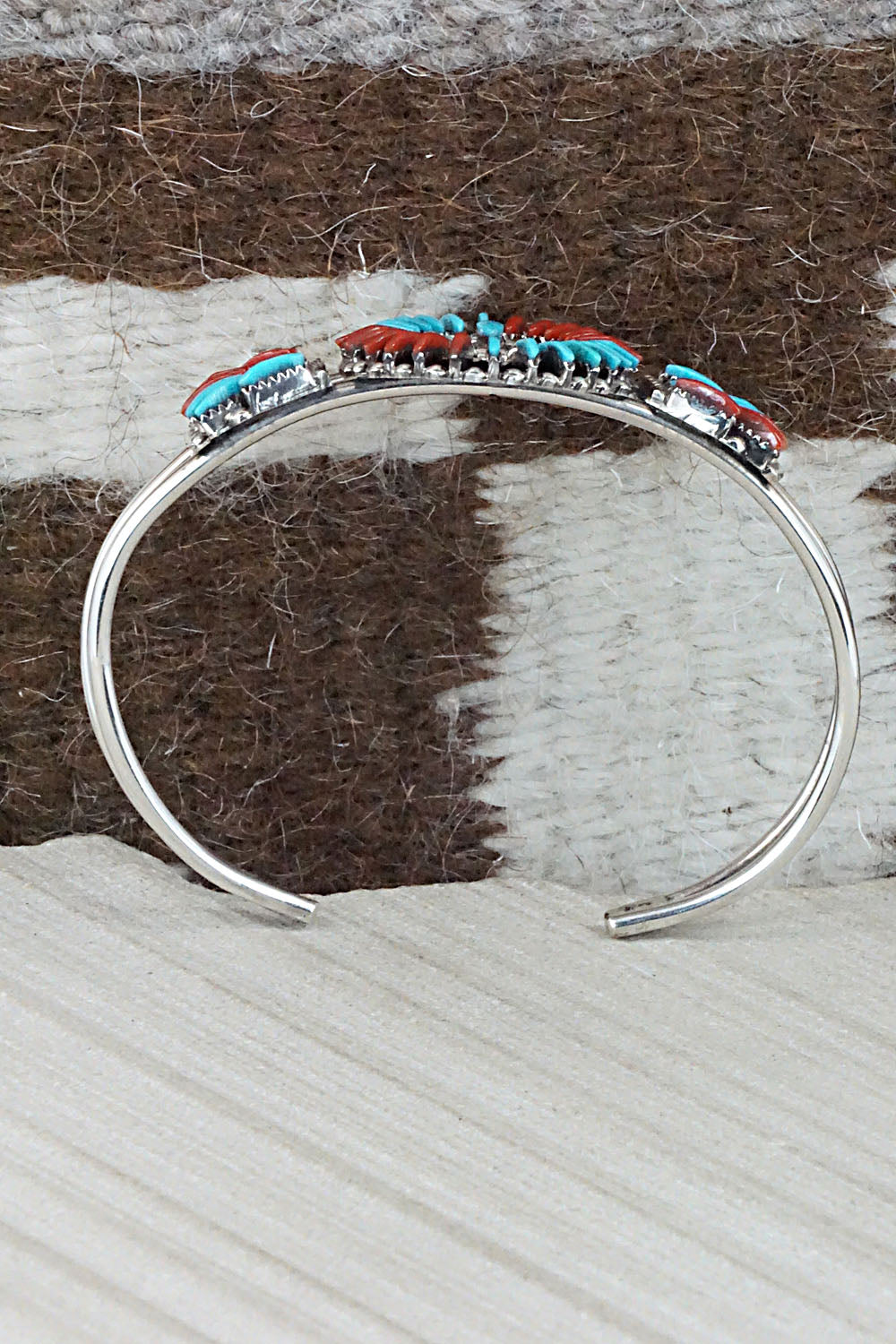 Coral, Turquoise & Sterling Silver Bracelet - Edmund Cooeyate