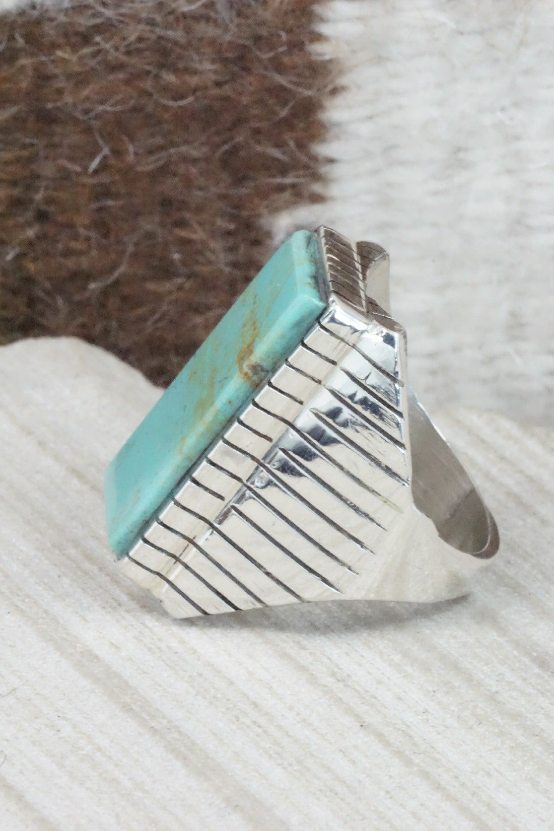 Turquoise & Sterling Silver Ring - Trevor Jack - Size 11.75