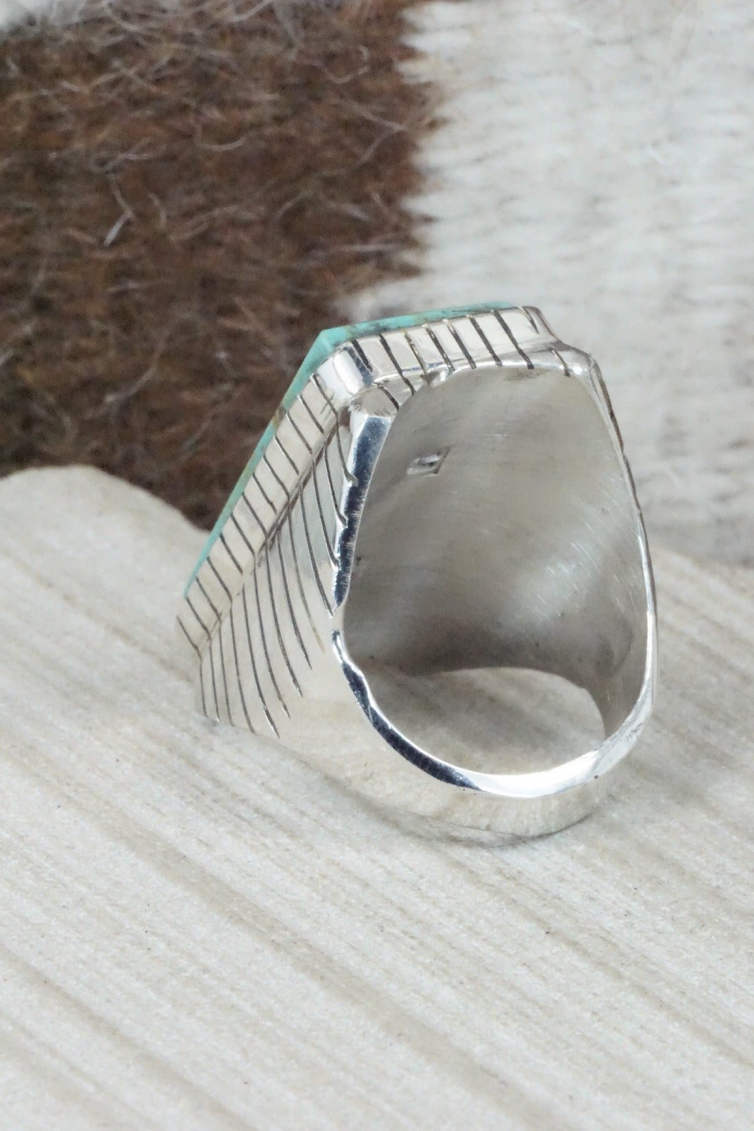 Turquoise & Sterling Silver Ring - Trevor Jack - Size 11.75