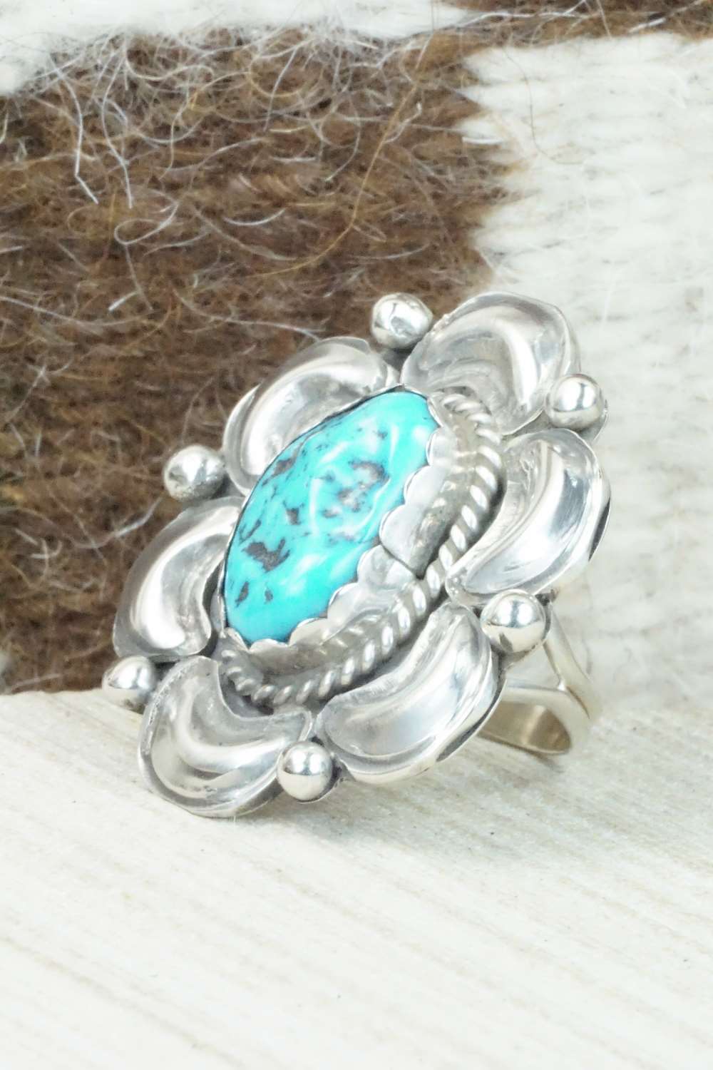 Turquoise and Sterling Silver Ring - Delvin John - Size 6.5