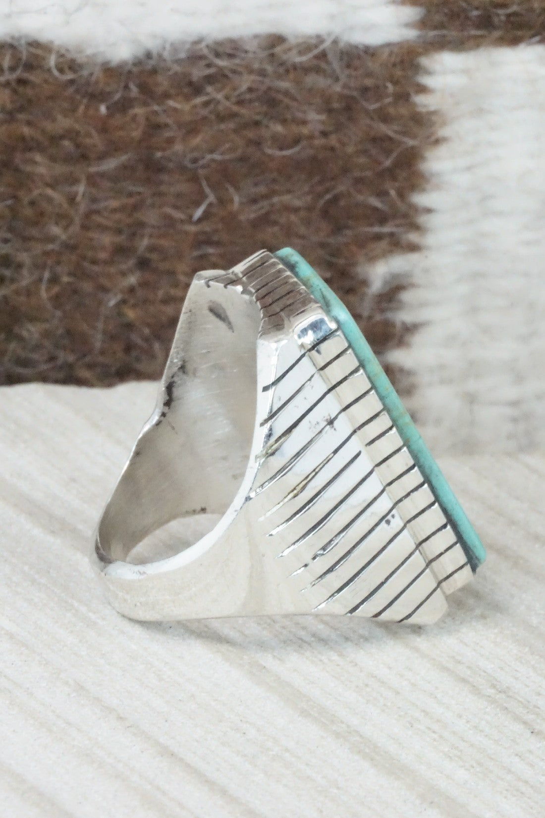 Turquoise & Sterling Silver Ring - Trevor Jack - Size 11.75