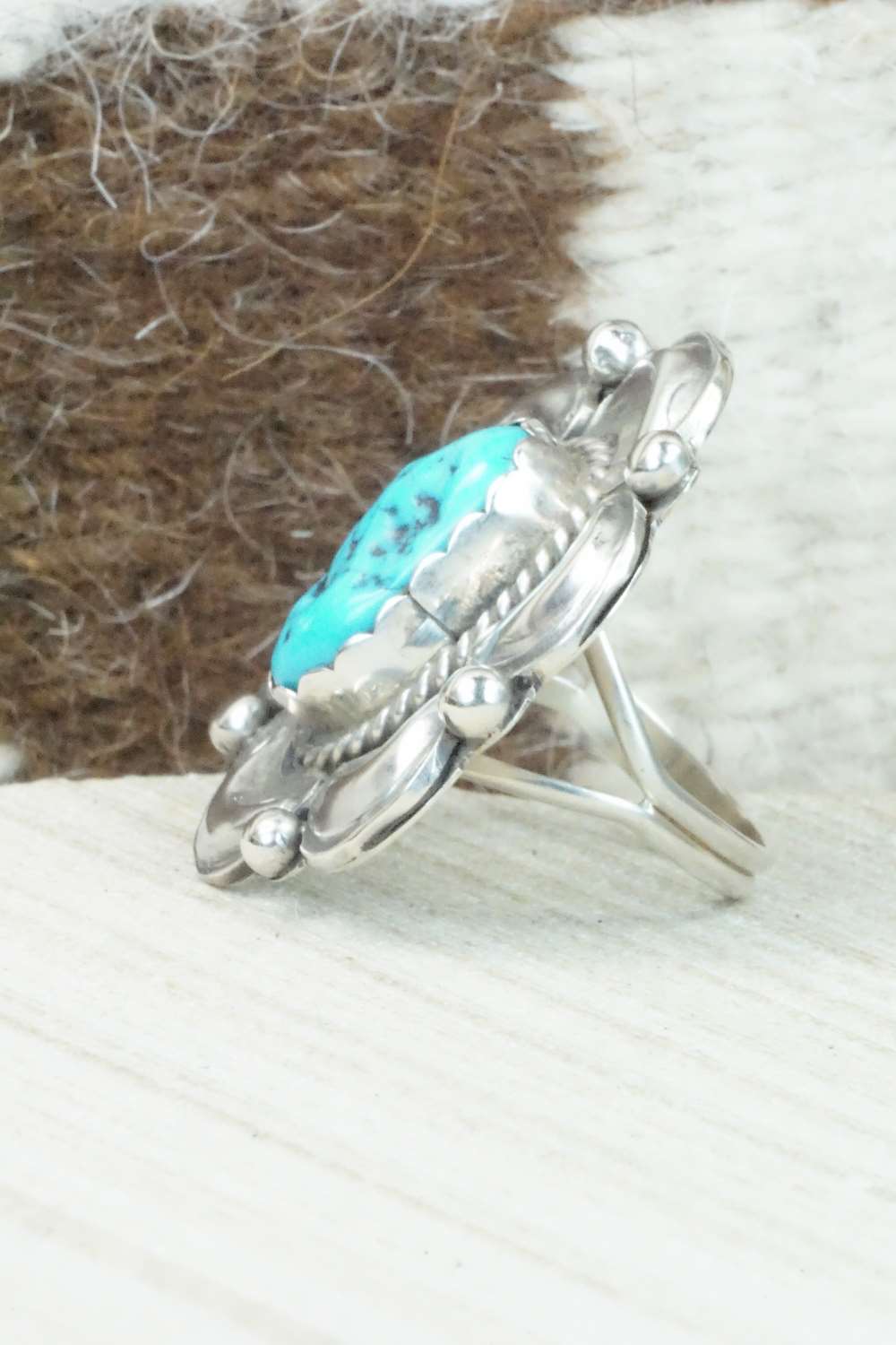 Turquoise and Sterling Silver Ring - Delvin John - Size 6.5