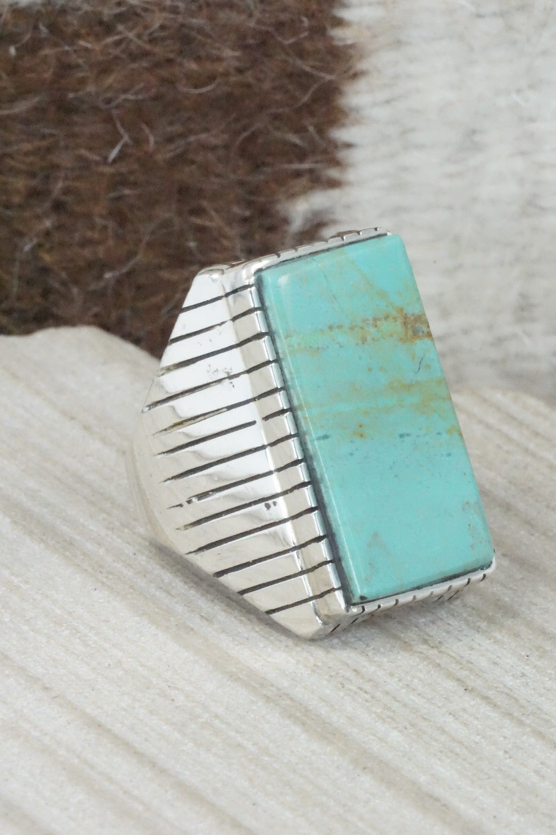 Turquoise & Sterling Silver Ring - Trevor Jack - Size 11.75
