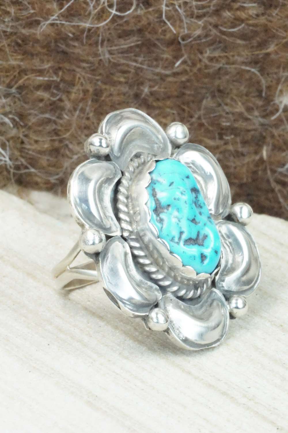 Turquoise and Sterling Silver Ring - Delvin John - Size 6.5