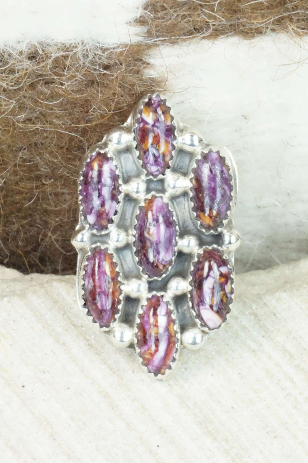 Spiny Oyster & Sterling Silver Ring - Roberts Begay - Size 6.25