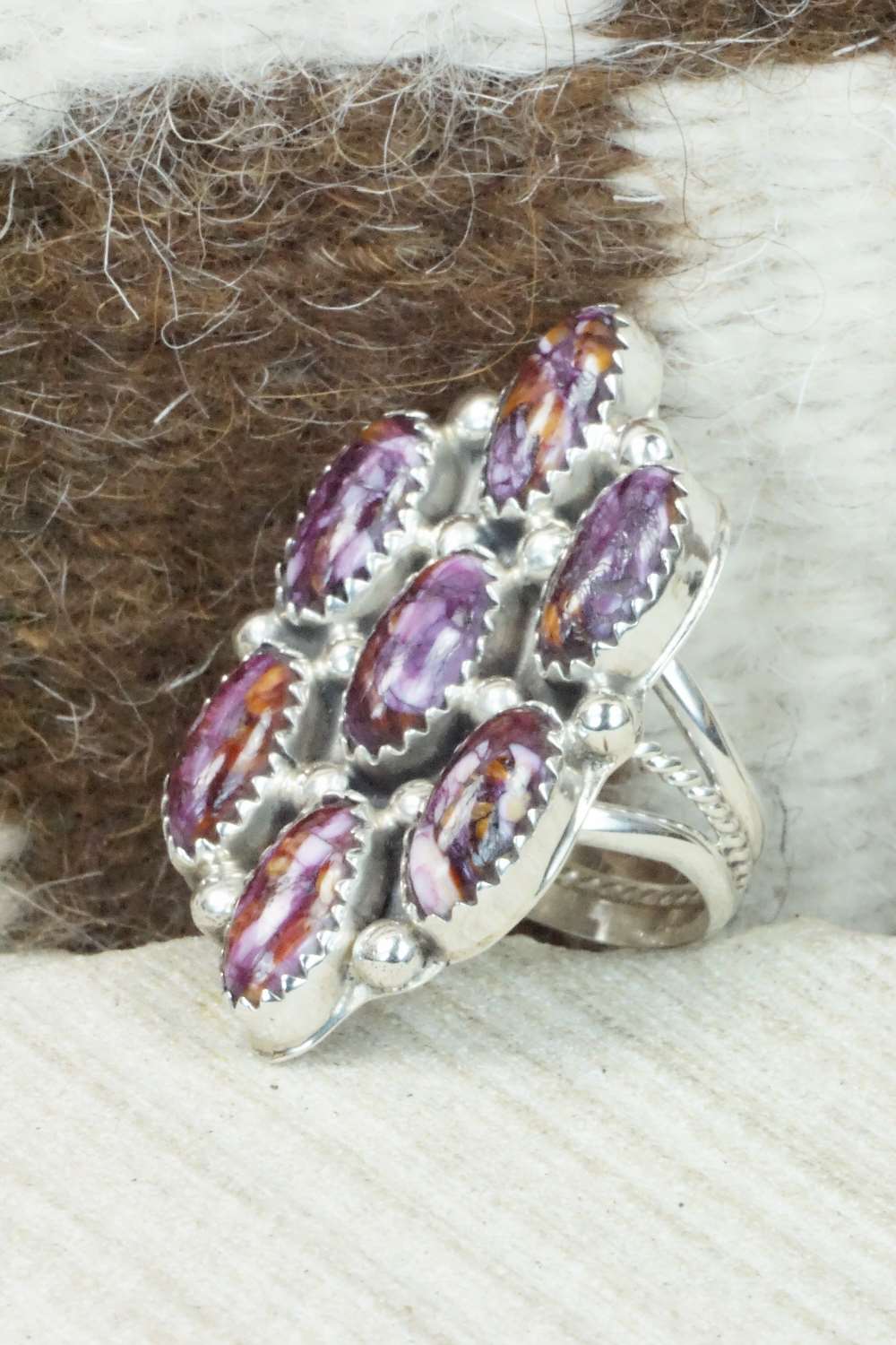 Spiny Oyster & Sterling Silver Ring - Roberts Begay - Size 6.25