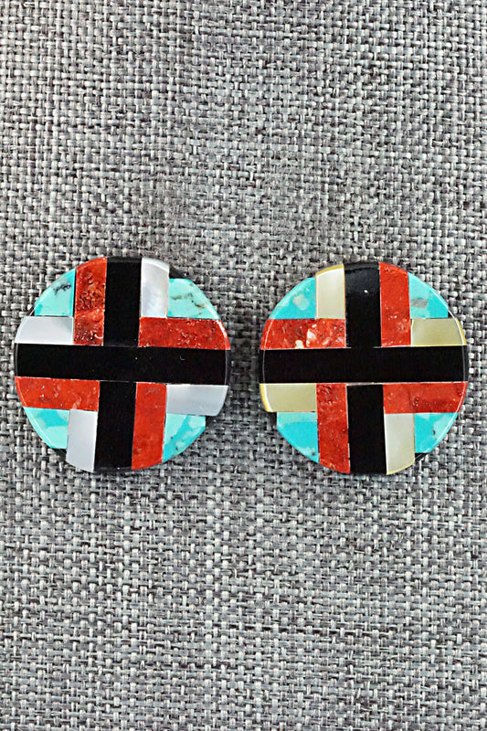 Multi Stone Inlay & Sterling Silver Earrings - Chaslyn Crespin
