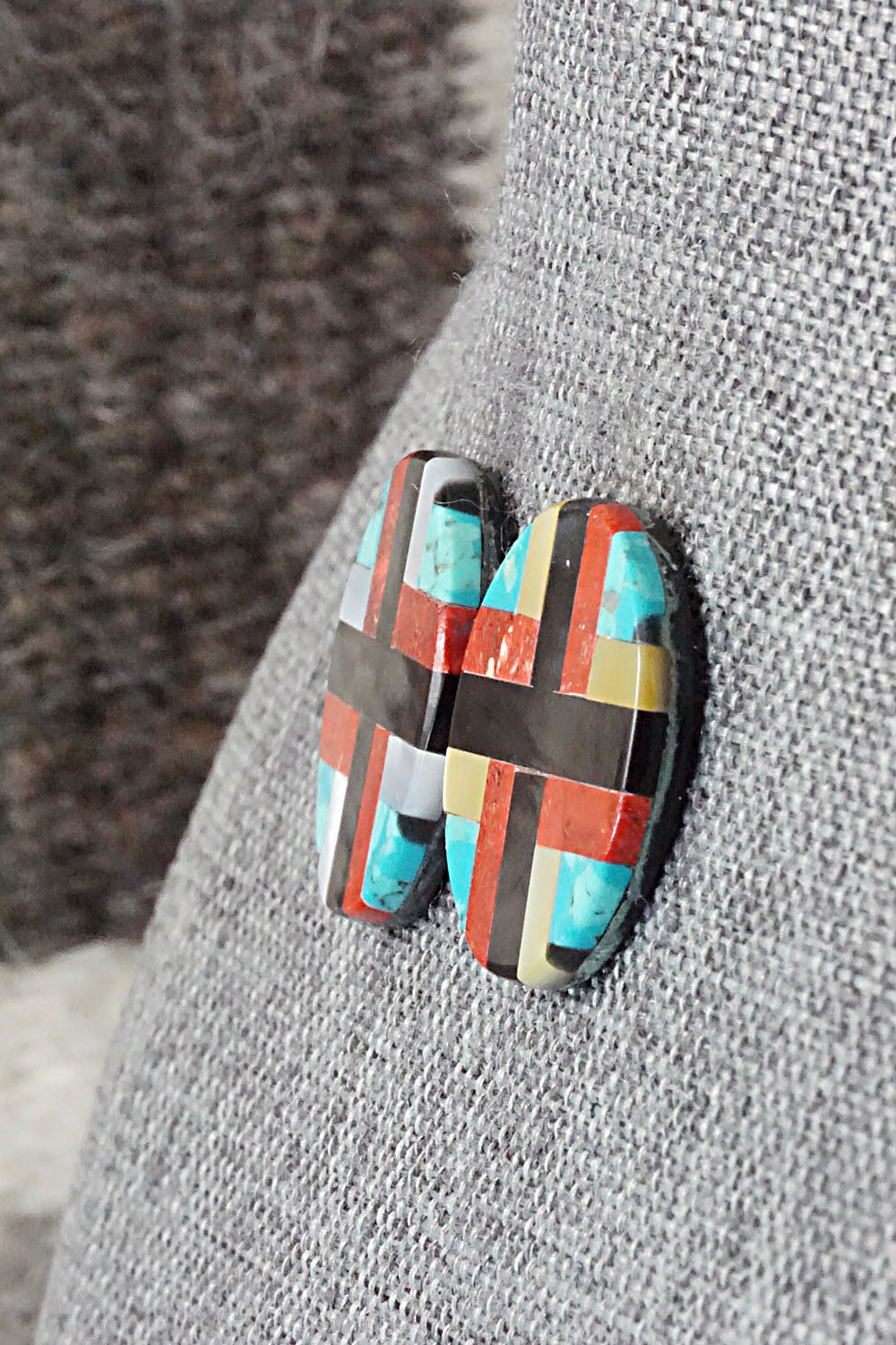 Multi Stone Inlay & Sterling Silver Earrings - Chaslyn Crespin