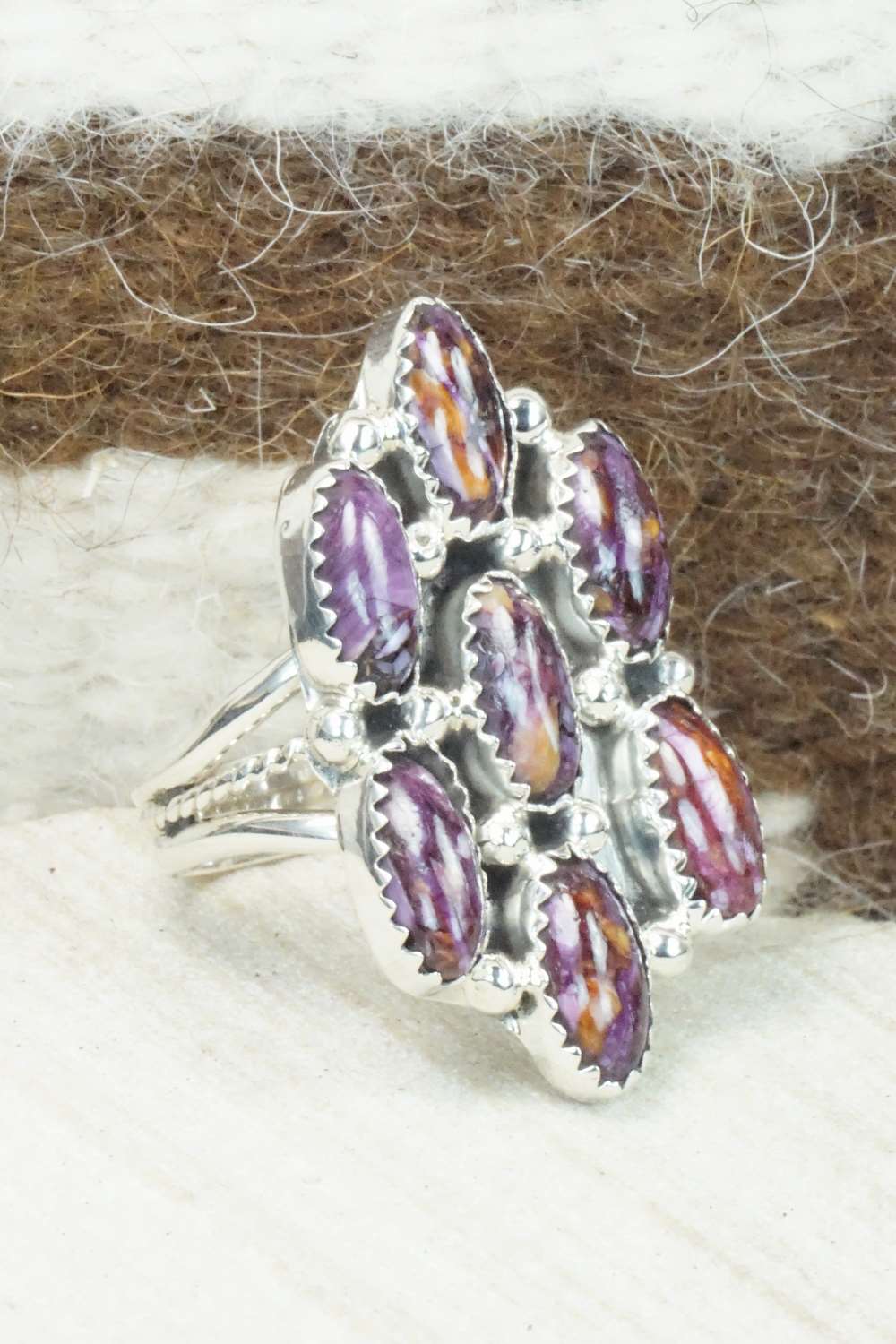 Spiny Oyster & Sterling Silver Ring - Roberts Begay - Size 8.5