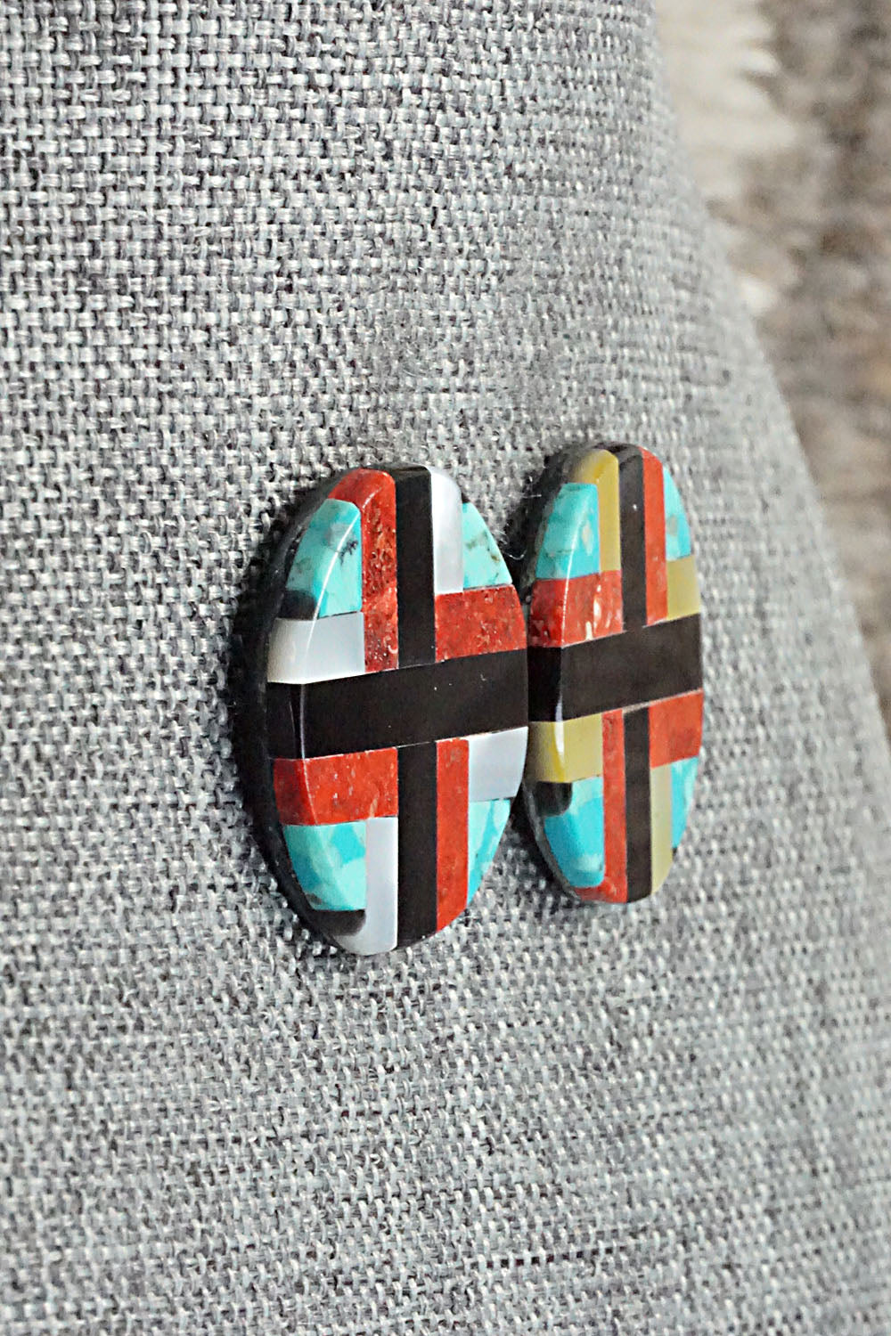 Multi Stone Inlay & Sterling Silver Earrings - Chaslyn Crespin