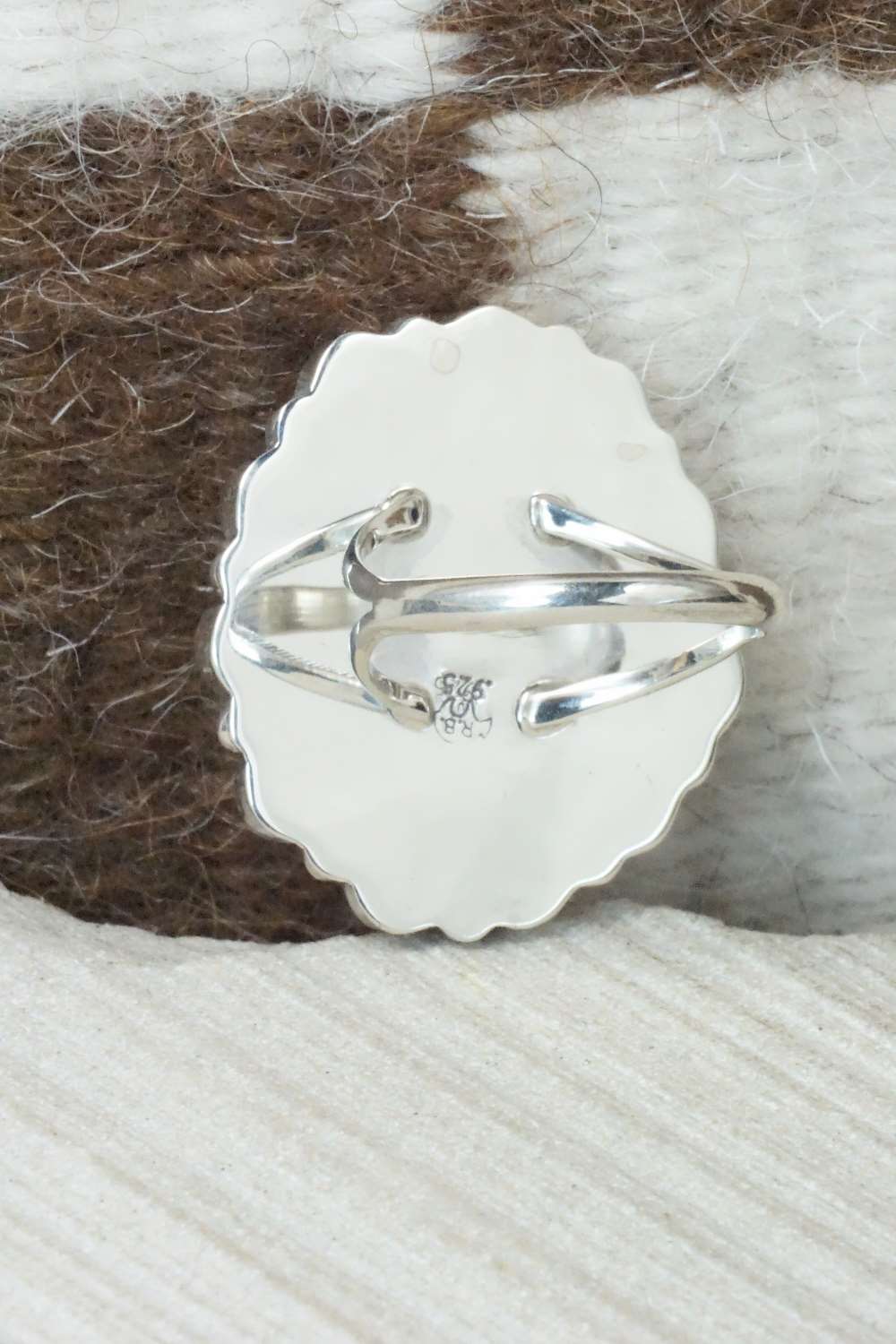 Coral, Turquoise & Sterling Silver Ring - Roberta Begay - Size 7.5