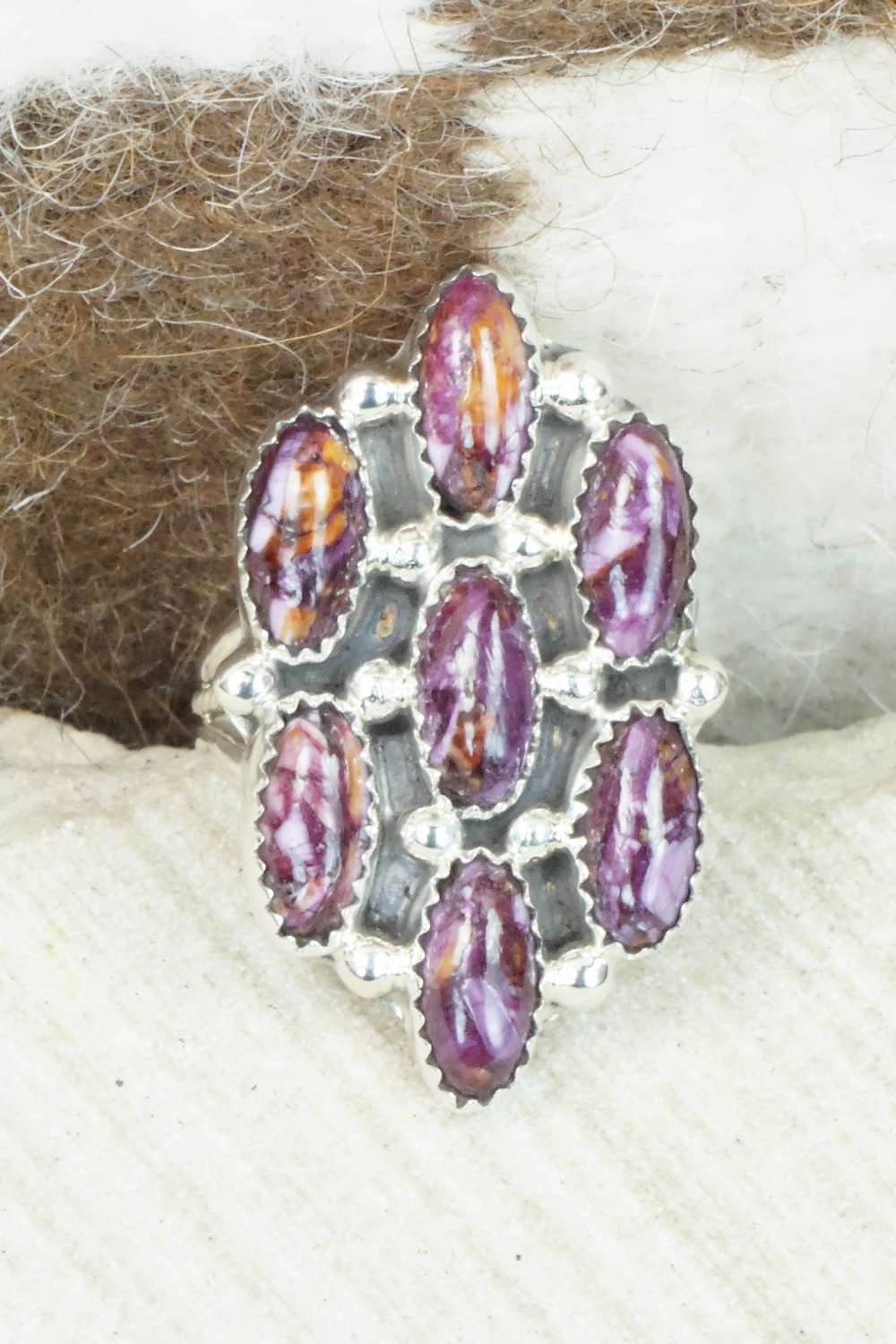 Spiny Oyster & Sterling Silver Ring - Roberts Begay - Size 9