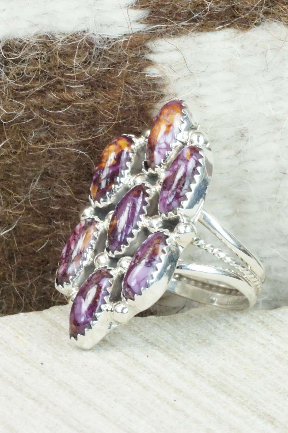 Spiny Oyster & Sterling Silver Ring - Roberts Begay - Size 9