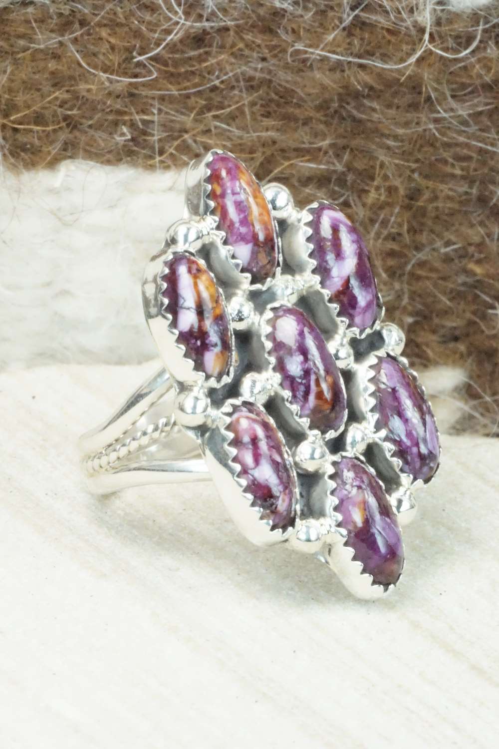 Spiny Oyster & Sterling Silver Ring - Roberts Begay - Size 9