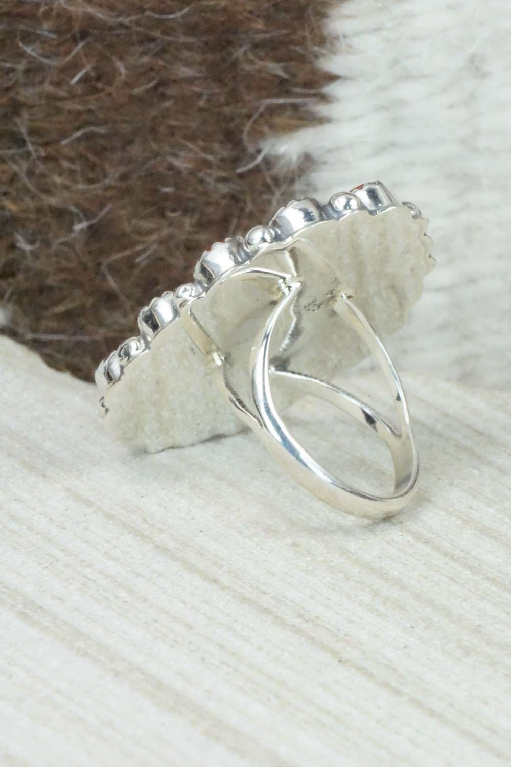 Coral, Turquoise & Sterling Silver Ring - Roberta Begay - Size 5.5
