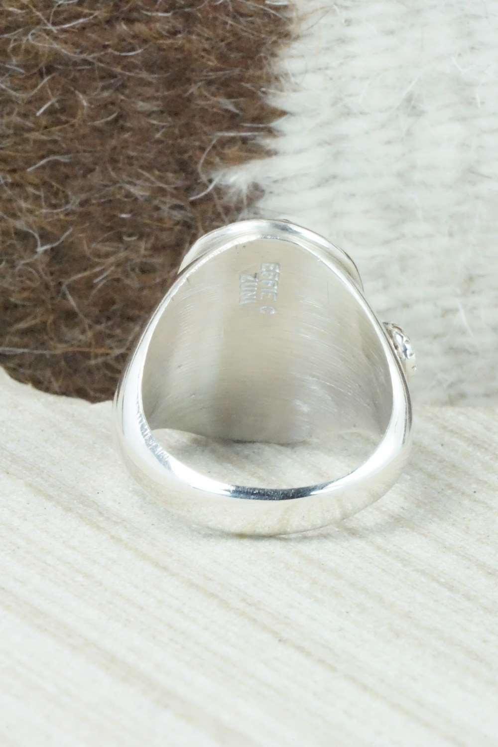 Turquoise, Coral & Sterling Silver Ring - Joy Calavaza - Size 11
