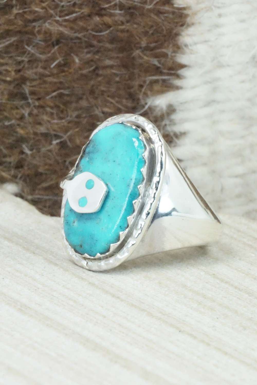 Turquoise & Sterling Silver Ring - Joy Calavaza - Size 8