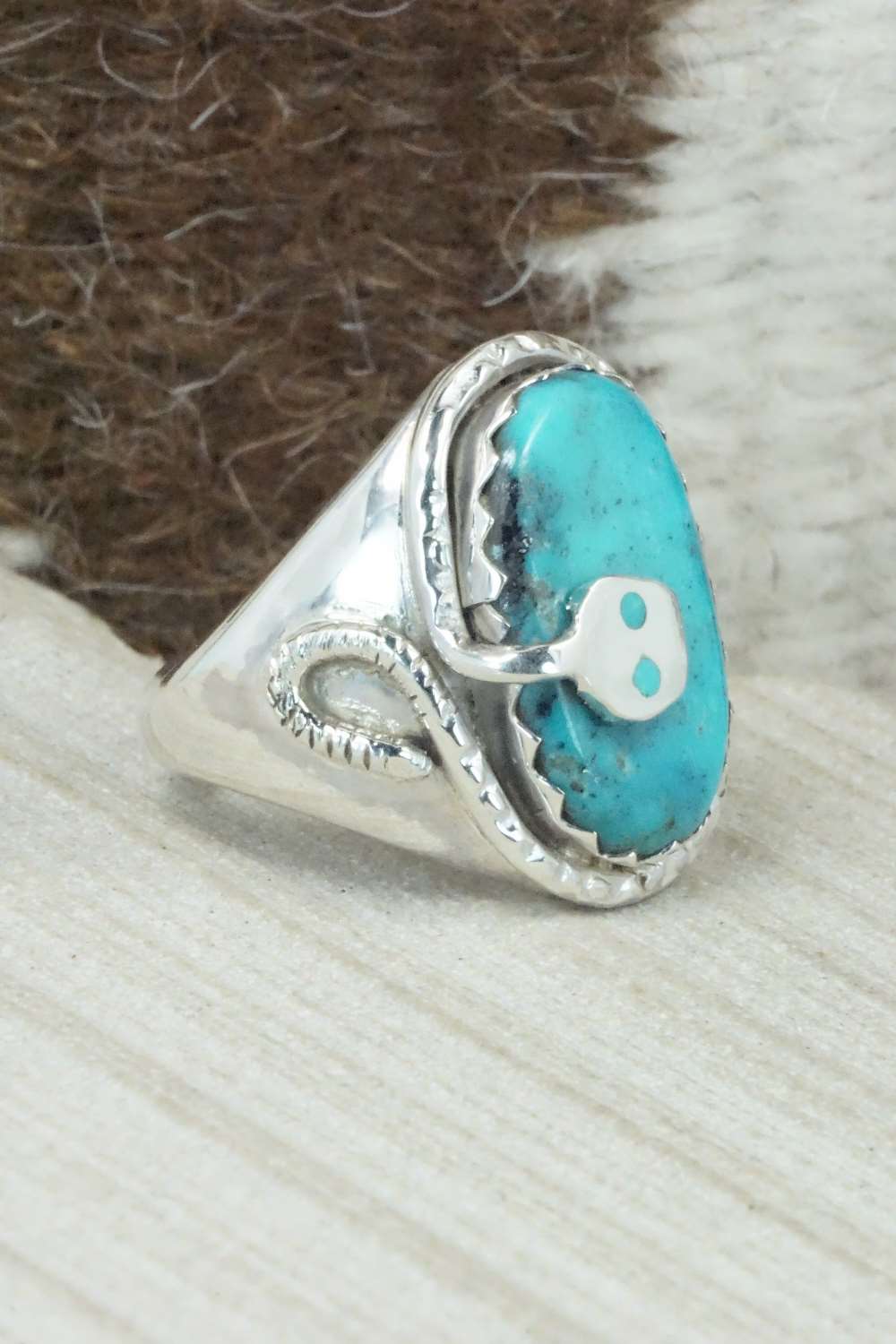 Turquoise & Sterling Silver Ring - Joy Calavaza - Size 8