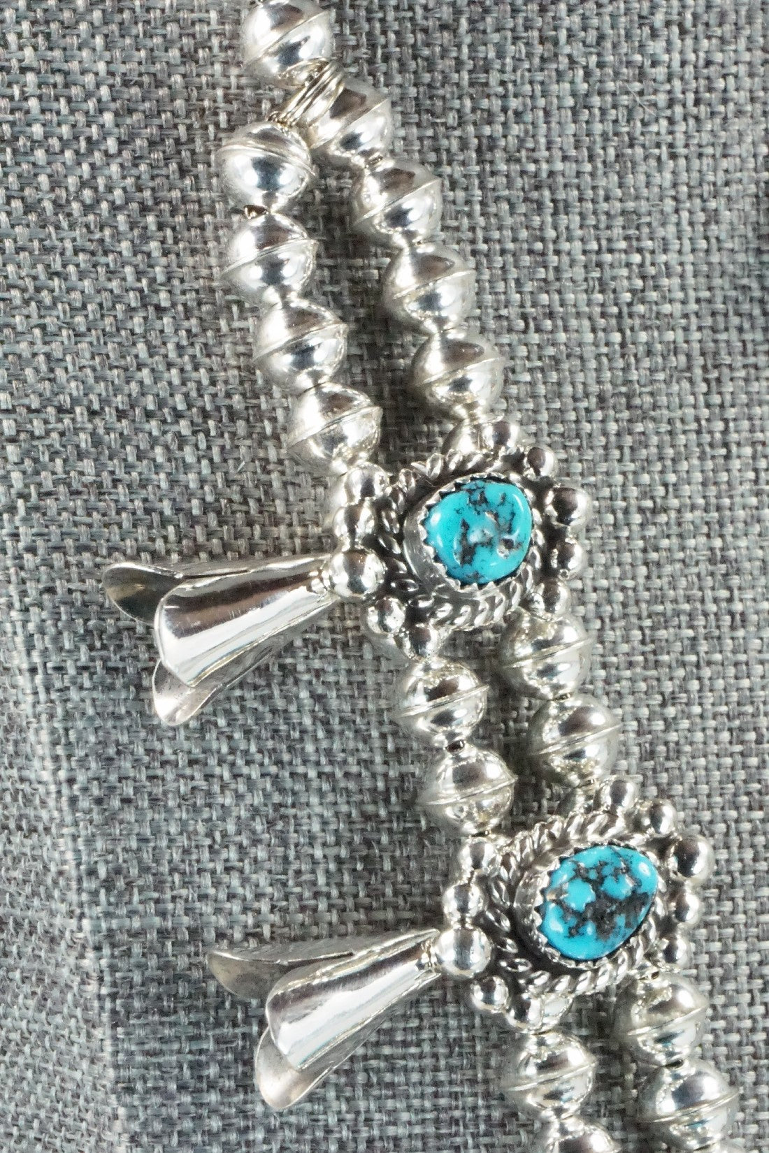 Turquoise & Sterling Silver Squash Blossom Necklace and Earrings - Vernon Johnson