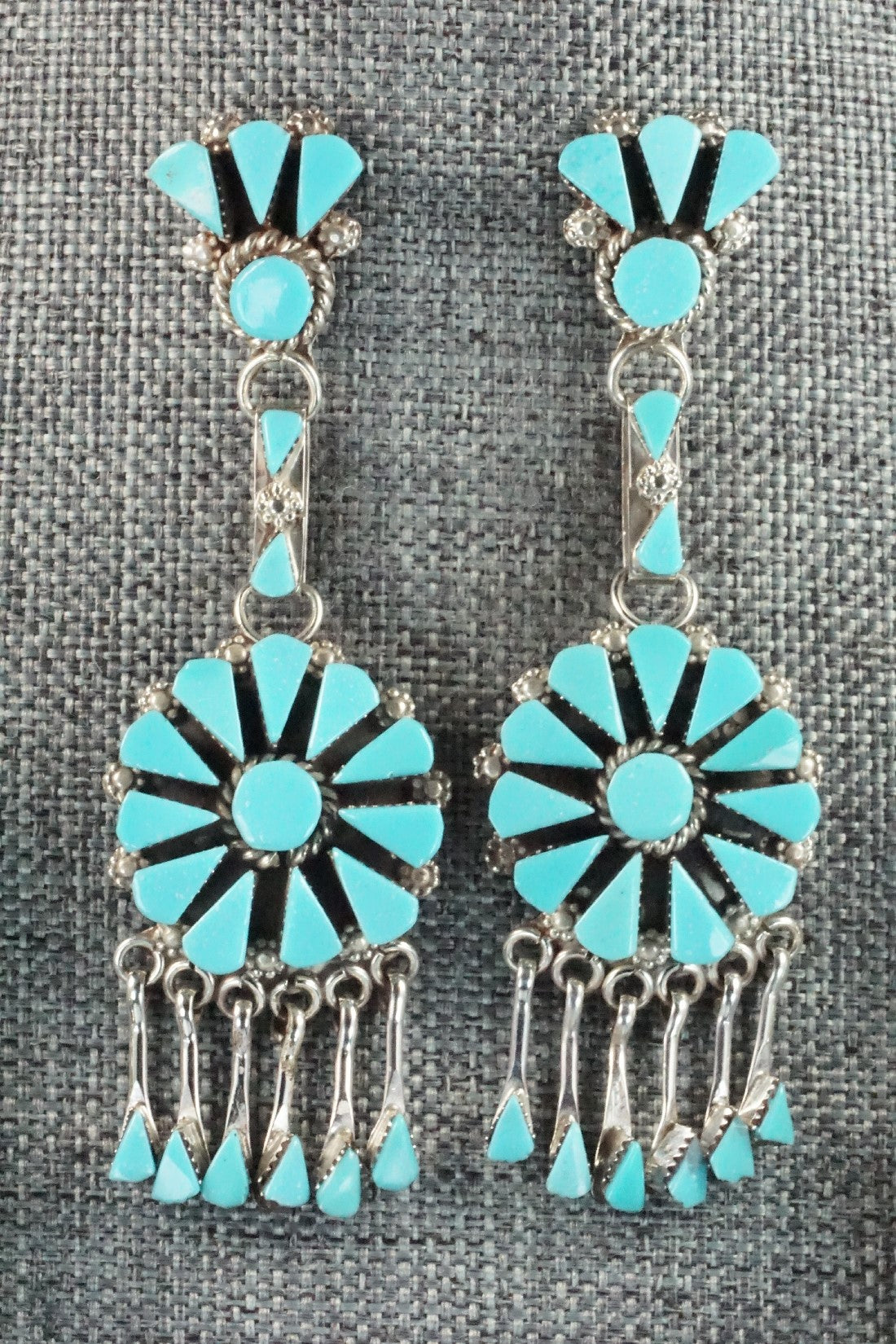 Turquoise & Sterling Silver Squash Blossom Necklace and Earrings - Merlinda Chavez