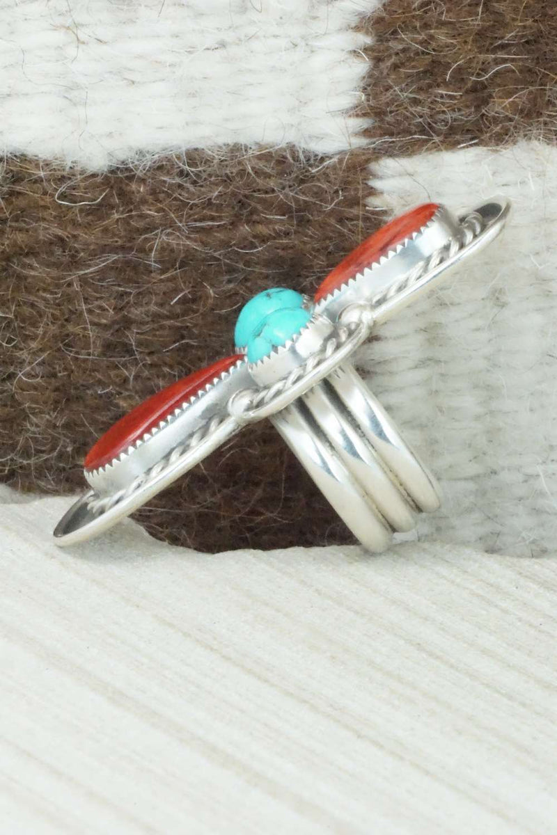 Spiny Oyster, Turquoise & Sterling Silver Ring - Cris Nez - Size 7.25