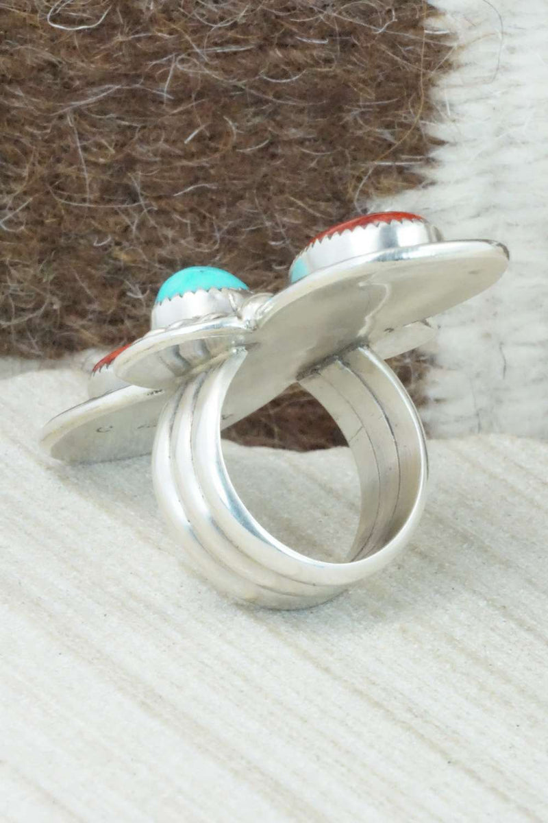 Spiny Oyster, Turquoise & Sterling Silver Ring - Cris Nez - Size 7.25