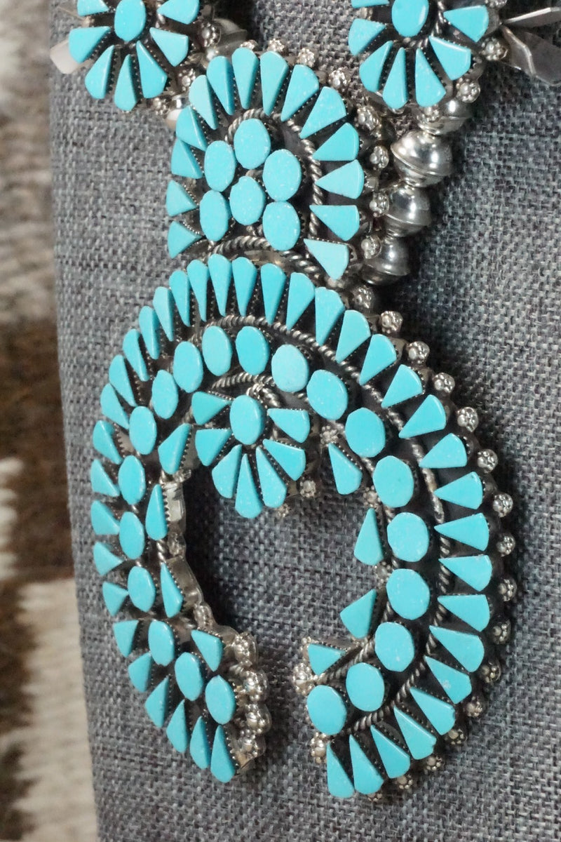 Turquoise & Sterling Silver Squash Blossom Necklace and Earrings - Merlinda Chavez