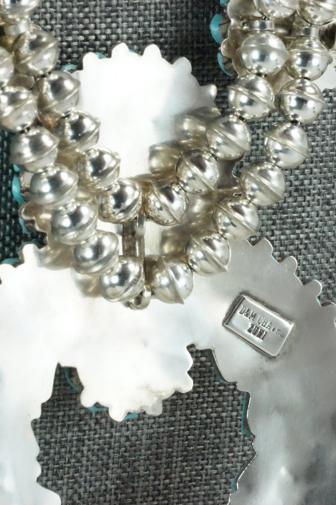 Turquoise & Sterling Silver Squash Blossom Necklace and Earrings - Merlinda Chavez