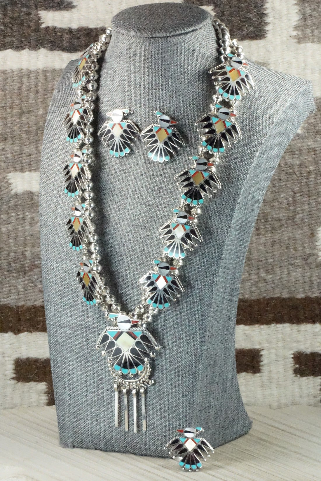 Multi Stone & Sterling Silver Inlay Necklace Set - Adrian Wallace