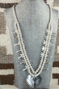 Turquoise & Sterling Silver Squash Blossom Necklace Set - Jack Etsate