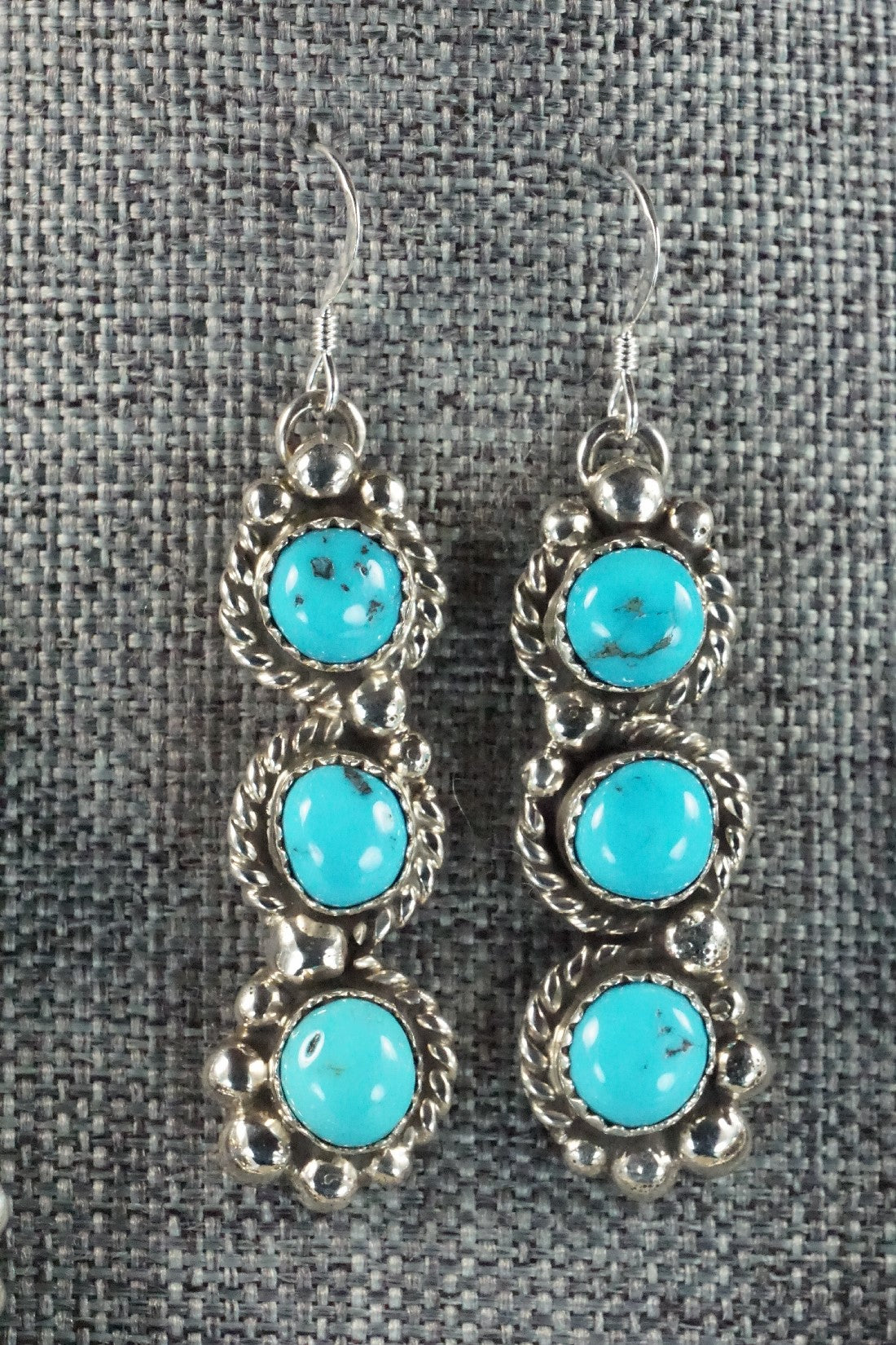 Turquoise & Sterling Silver Squash Blossom Necklace and Earrings - Vernon Johnson